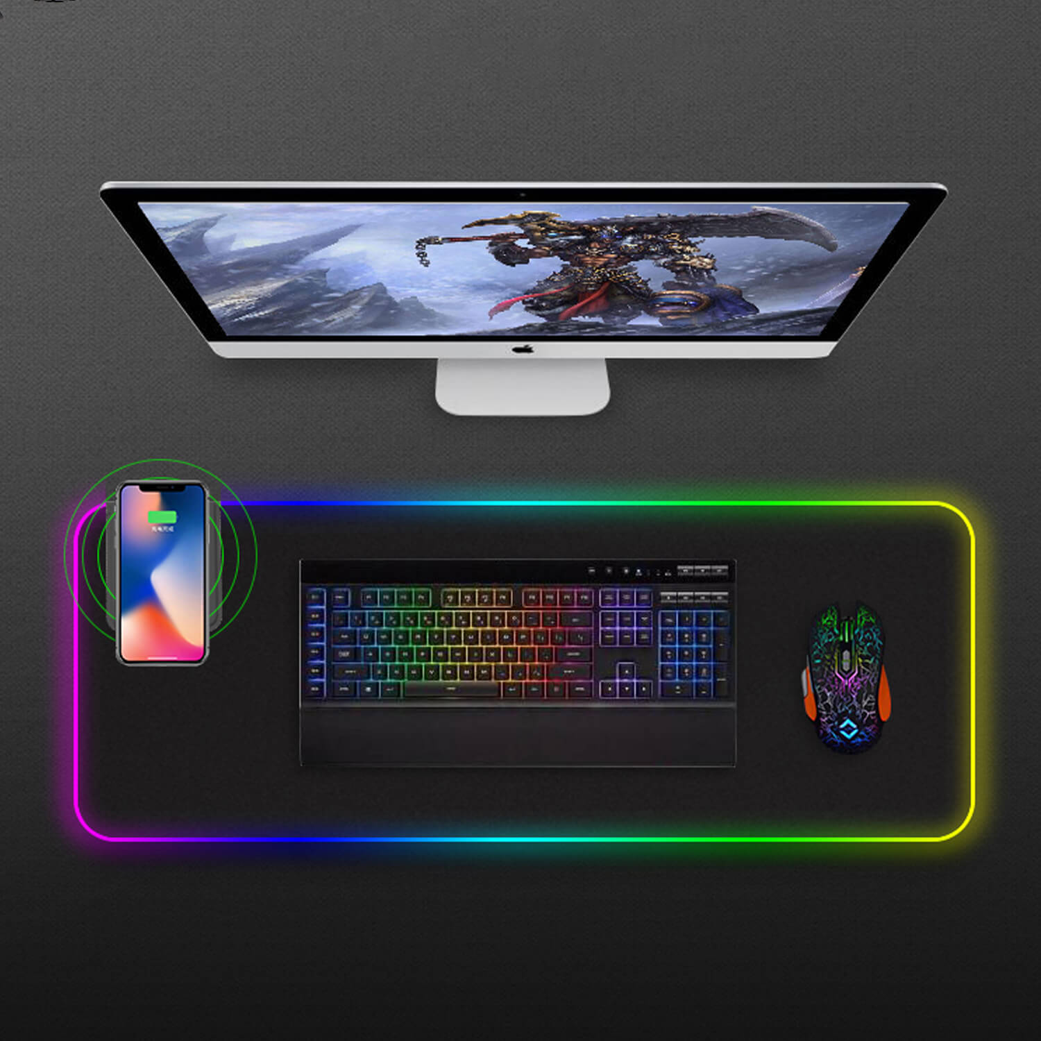 Best Selling Electric Charge Charger Desktop Gaming Computer Custom Logo Waterproof Qi Pu Rgb Wireless Charging Mouse Pad  MP-S60