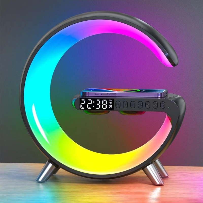 4 in 1 Colorful Night light Bluetooth Speaker with 15 Wireless Charger Led Clock 