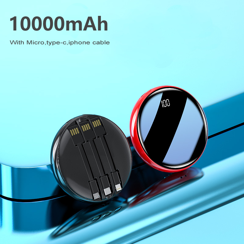 Custom Round li-polymer battery power bank 10000mAh with cable