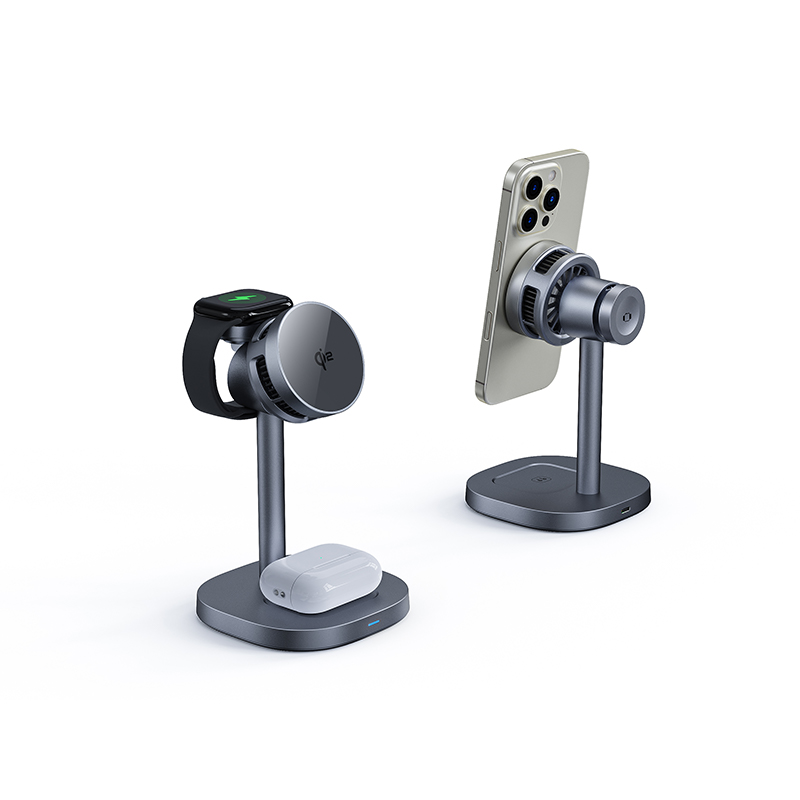 Hot Sale Qi2 15W Wireless Charger Fast Charging Stand TEC Cooling Chips Magnetic 3-in-1 Charger Holder