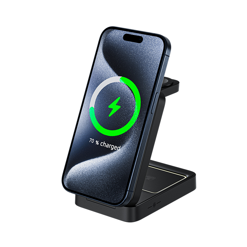 Hot Sale 15W 3 in 1 Magnetic Wireless Charger Phone Foldable Qi Wireless Charger Holder for Smart Watch Earbuds Earphone iPhone