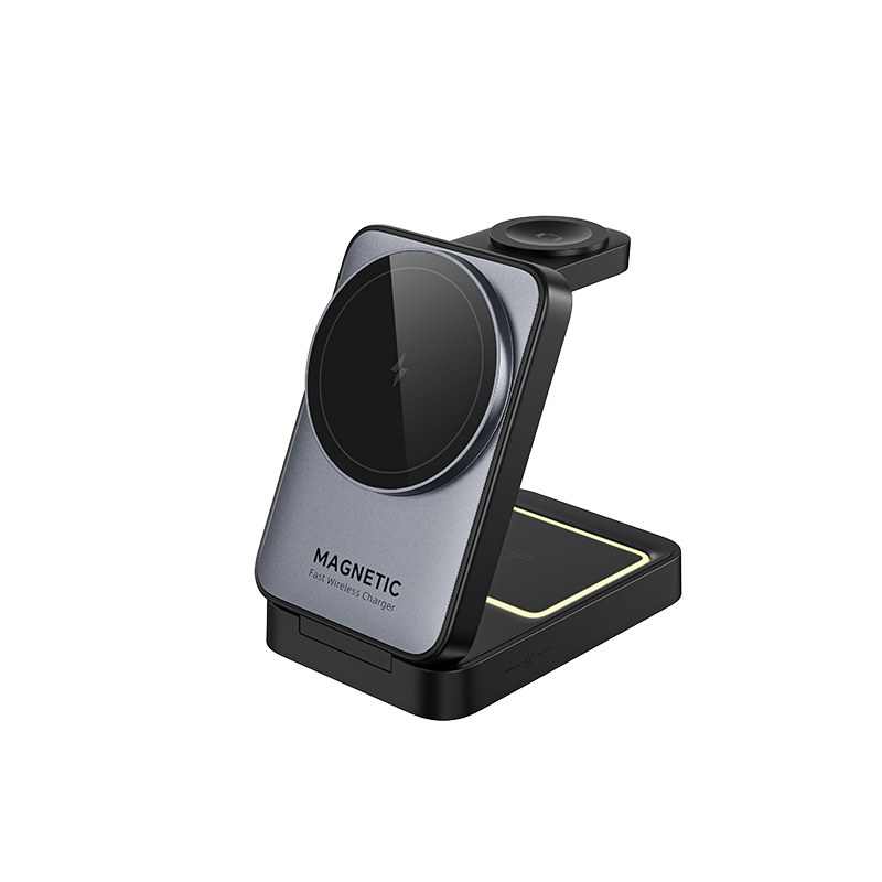 Hot Sale 15W 3 in 1 Magnetic Wireless Charger Phone Foldable Qi Wireless Charger Holder for Smart Watch Earbuds Earphone iPhone