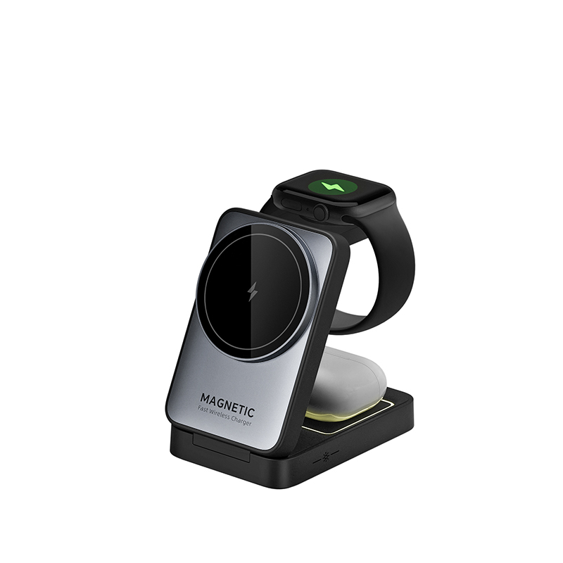 Hot Sale 15W 3 in 1 Magnetic Wireless Charger Phone Foldable Qi Wireless Charger Holder for Smart Watch Earbuds Earphone iPhone