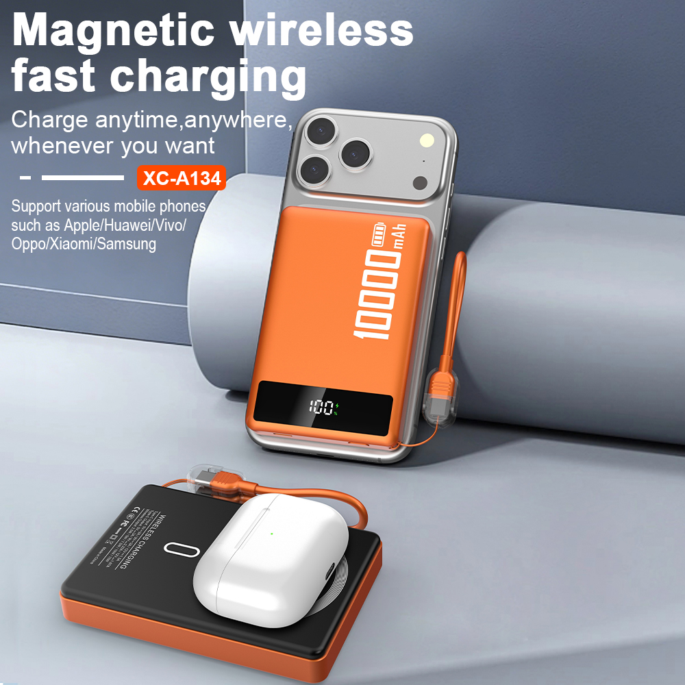 2025 New Arrival Mini Ultra Slim 10000mah 22.5w Fast Charging Magnetic Wireless Lanyard Portable Power Bank