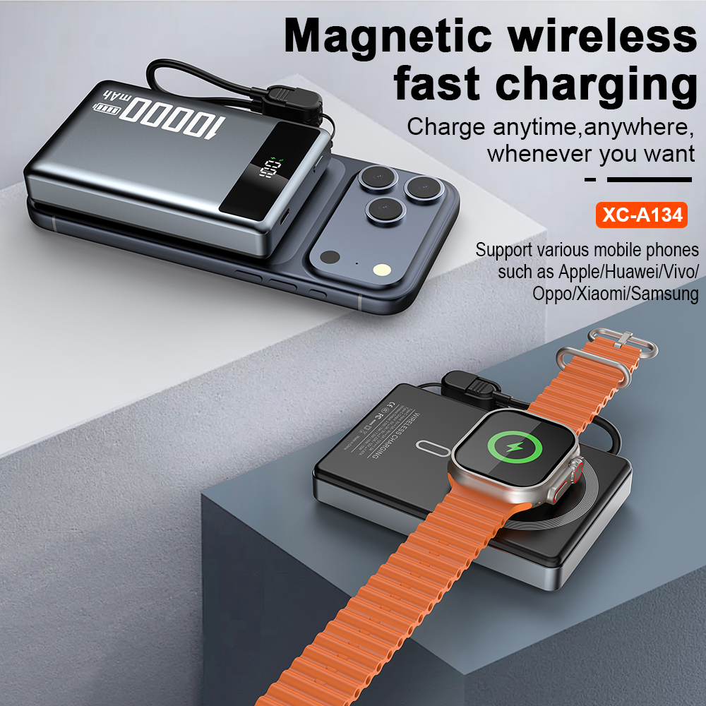 2025 New Arrival Mini Ultra Slim 10000mah 22.5w Fast Charging Magnetic Wireless Lanyard Portable Power Bank