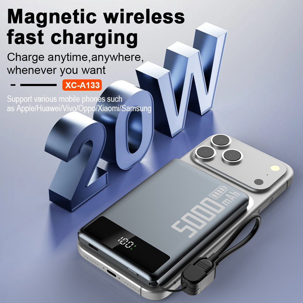 New Arrival Pd20w Custom logo ultra Thin Power Banks Battery Pack Mini Powerbank Portable Charger Wireless Magnetic Power Bank