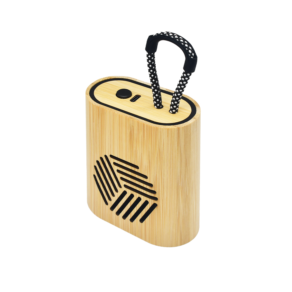 Hot Selling Promotional Mini Portable Stereo Wireless Natural Bamboo Lanyard Speaker