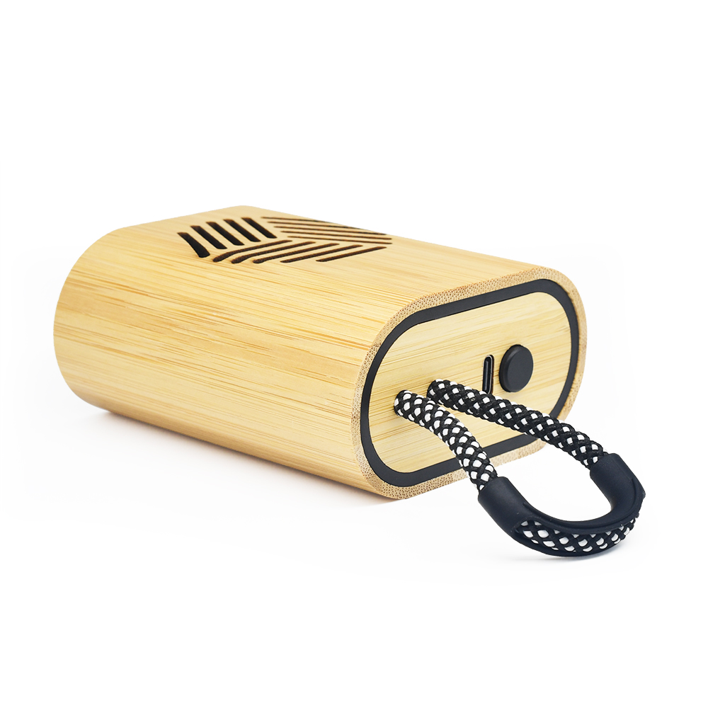 Hot Selling Promotional Mini Portable Stereo Wireless Natural Bamboo Lanyard Speaker