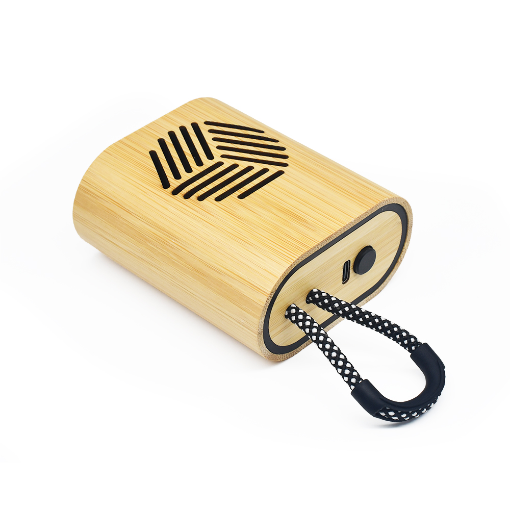 Hot Selling Promotional Mini Portable Stereo Wireless Natural Bamboo Lanyard Speaker