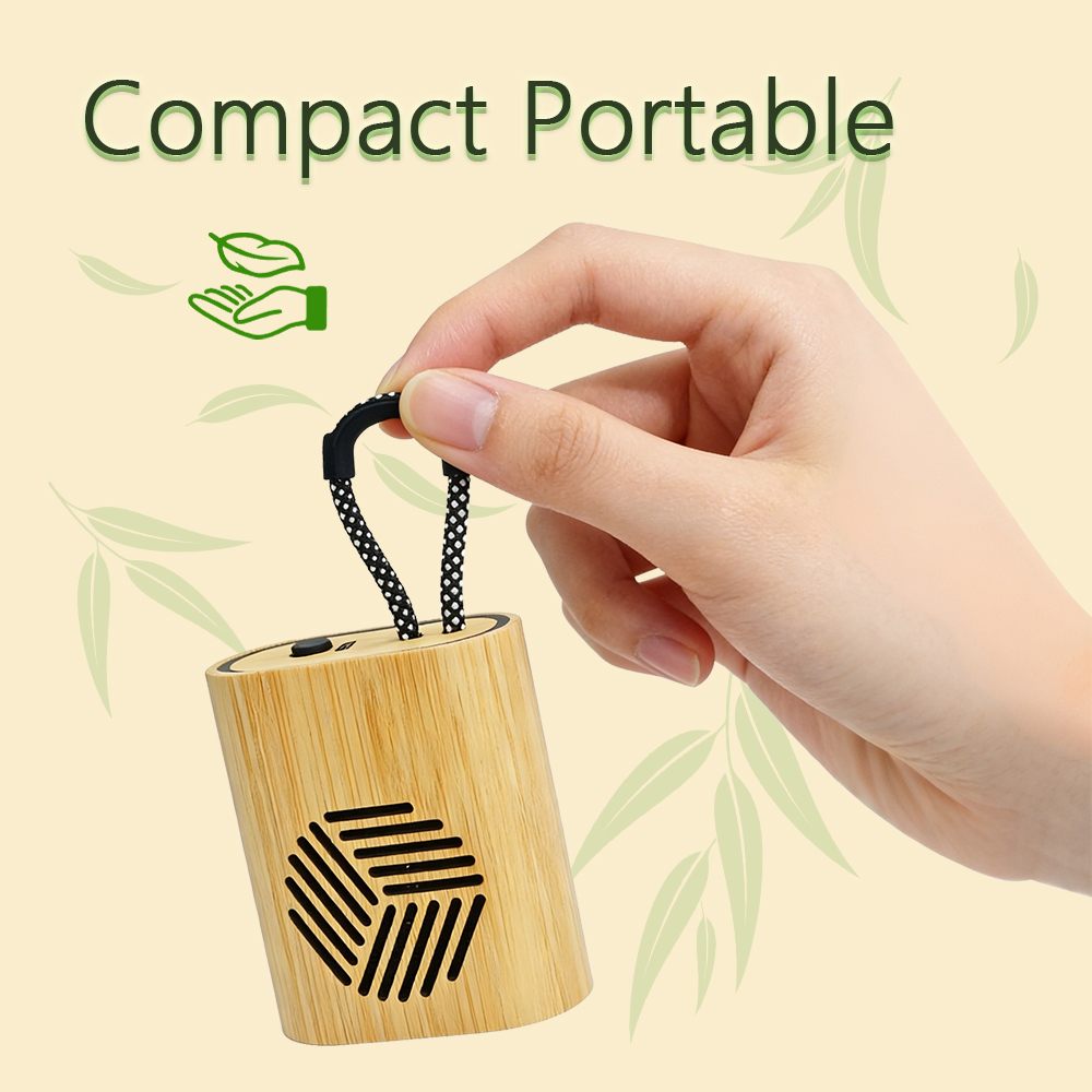 Hot Selling Promotional Mini Portable Stereo Wireless Natural Bamboo Lanyard Speaker