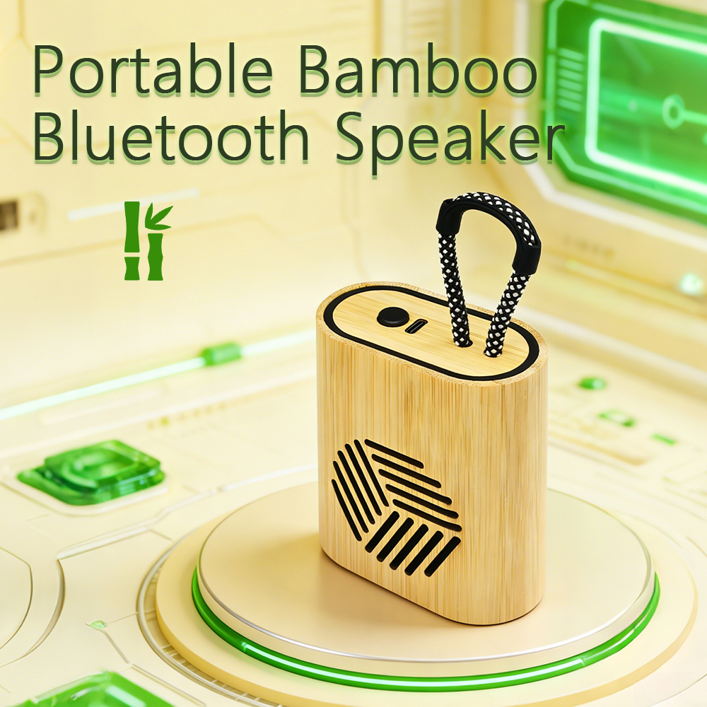 Hot Selling Promotional Mini Portable Stereo Wireless Natural Bamboo Lanyard Speaker