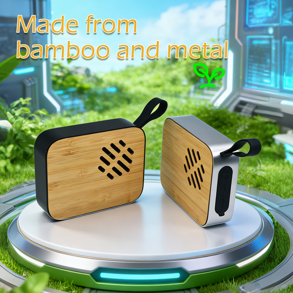 Custom Creative Shell Bamboo Stainless Steel Simple Square Wood Bluetooth Speaker
