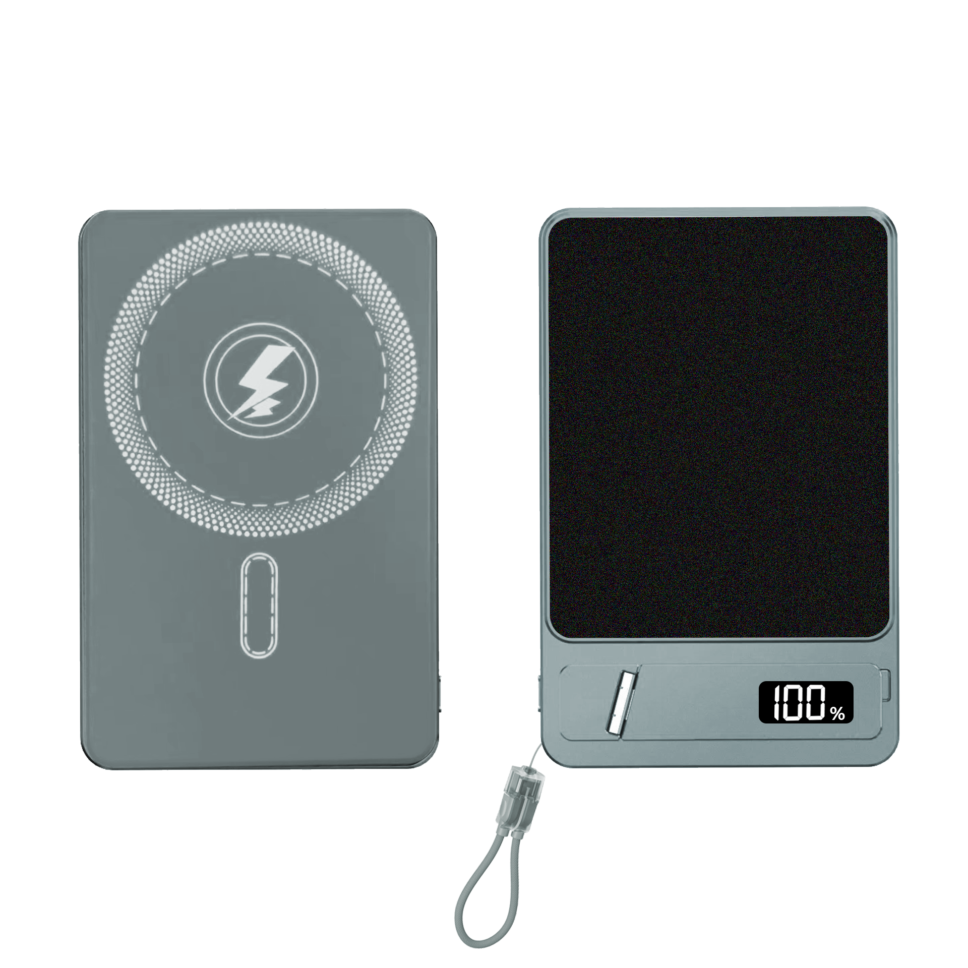 3-in-1 Magnetic Wireless Charging Built-in Phone Stand Lanyard Cable 22.5W Fast Charging Digital Display Power Bank