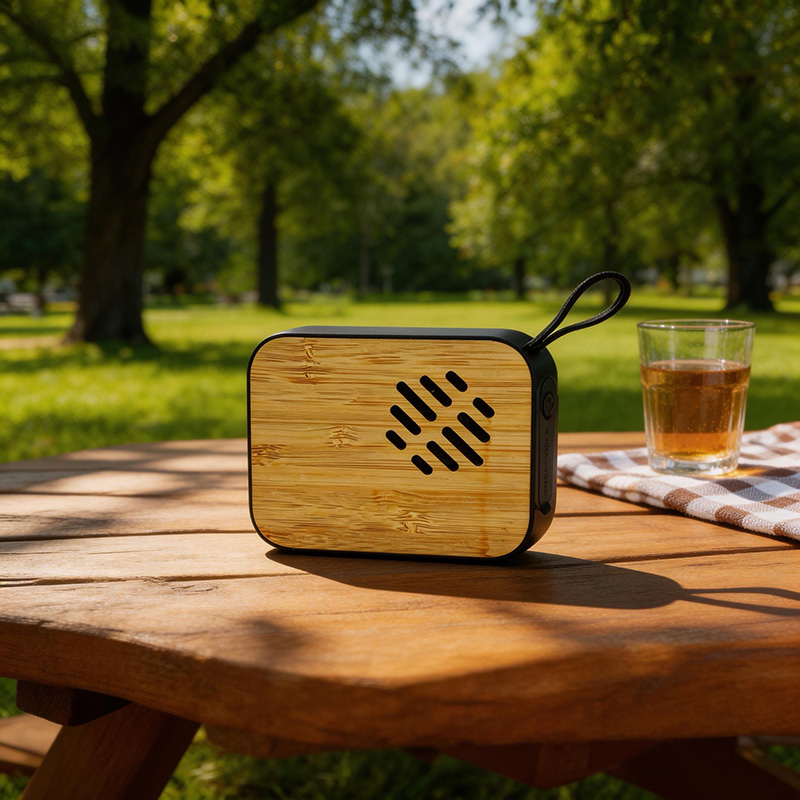 Custom Creative Shell Bamboo Stainless Steel Simple Square Wood Bluetooth Speaker