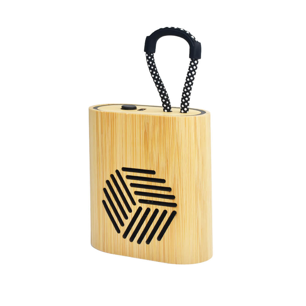 Hot Selling Promotional Mini Portable Stereo Wireless Natural Bamboo Lanyard Speaker