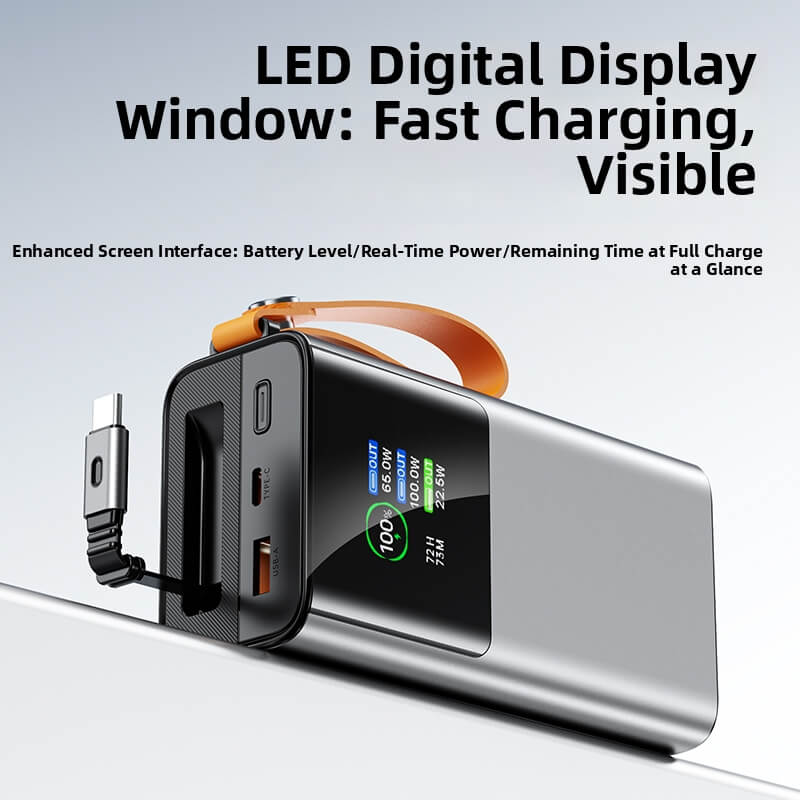 OEM LOGO 165W 30000mAh Li-ion Power Battery Charger Built-in USB-C Cable PD100W with LED Display for Macbook Mobile Laptops