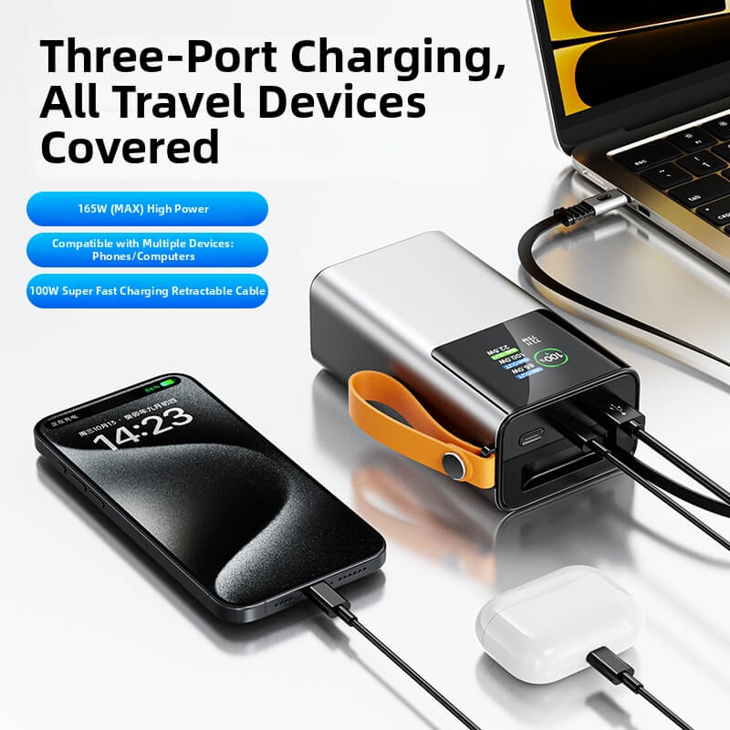 OEM LOGO 165W 30000mAh Li-ion Power Battery Charger Built-in USB-C Cable PD100W with LED Display for Macbook Mobile Laptops