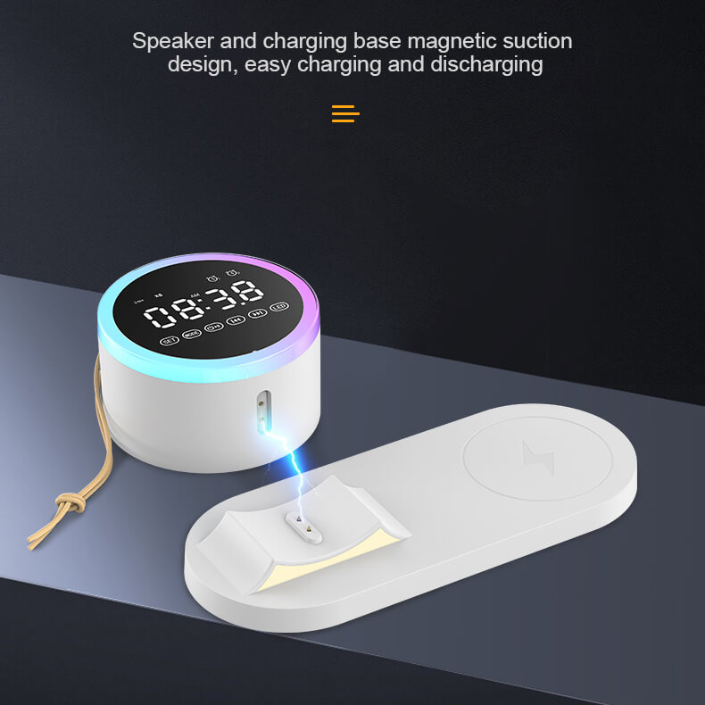 Multi-Function Alarm Clock Wireless Charger Bluetooth Speaker With Removable night Light 15W Wireless Fast Charging