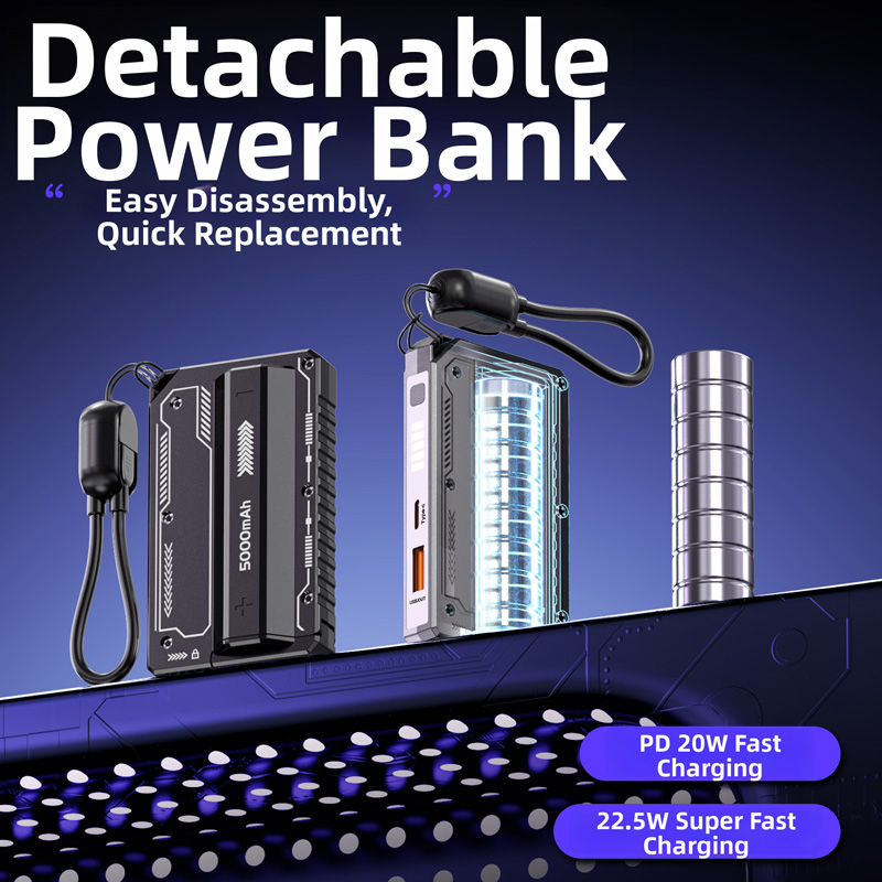 2026 New Design 5000mAh Detachable Power Bank Fast Charging Replaceable Li-Ion Battery Pack 22.5W Detachable Power Bank