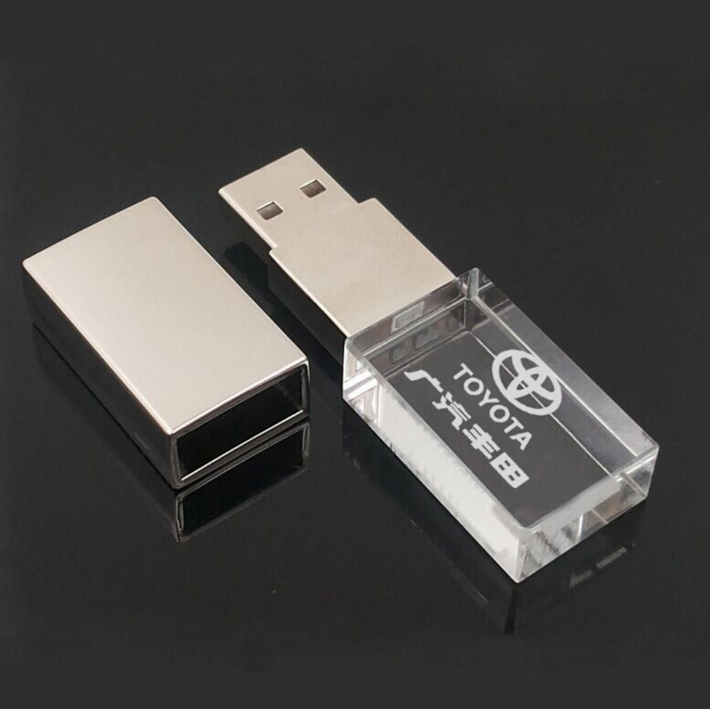 Custom Logo USB Flash Drive Memory stick 2.0/3.0 8GB 16GB 32GB 64GB Crystal Glass Pendrive New Corporate Wedding Gift 128GB Capacity Box Packing
