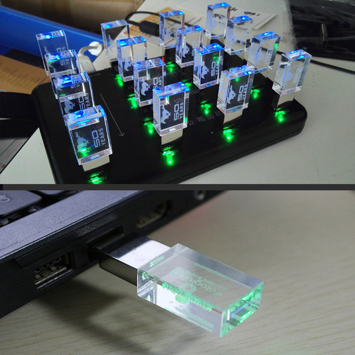 Custom Logo USB Flash Drive Memory stick 2.0/3.0 8GB 16GB 32GB 64GB Crystal Glass Pendrive New Corporate Wedding Gift 128GB Capacity Box Packing