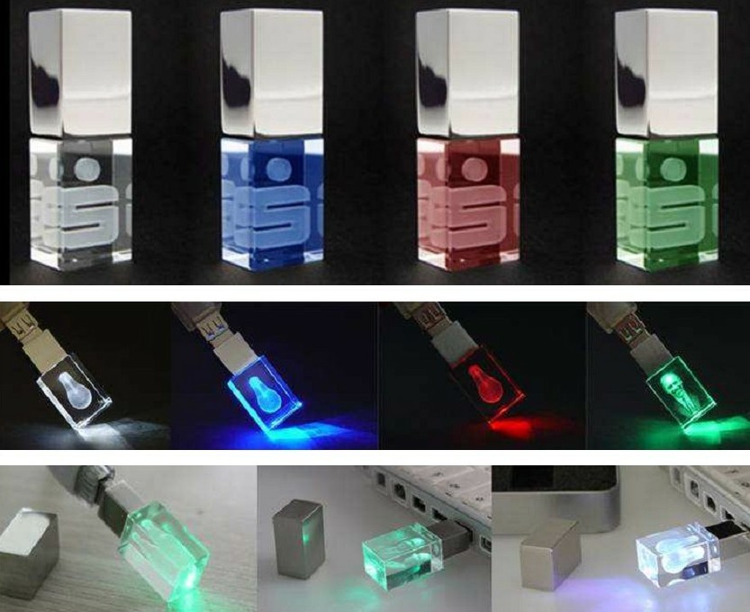Custom Logo USB Flash Drive Memory stick 2.0/3.0 8GB 16GB 32GB 64GB Crystal Glass Pendrive New Corporate Wedding Gift 128GB Capacity Box Packing