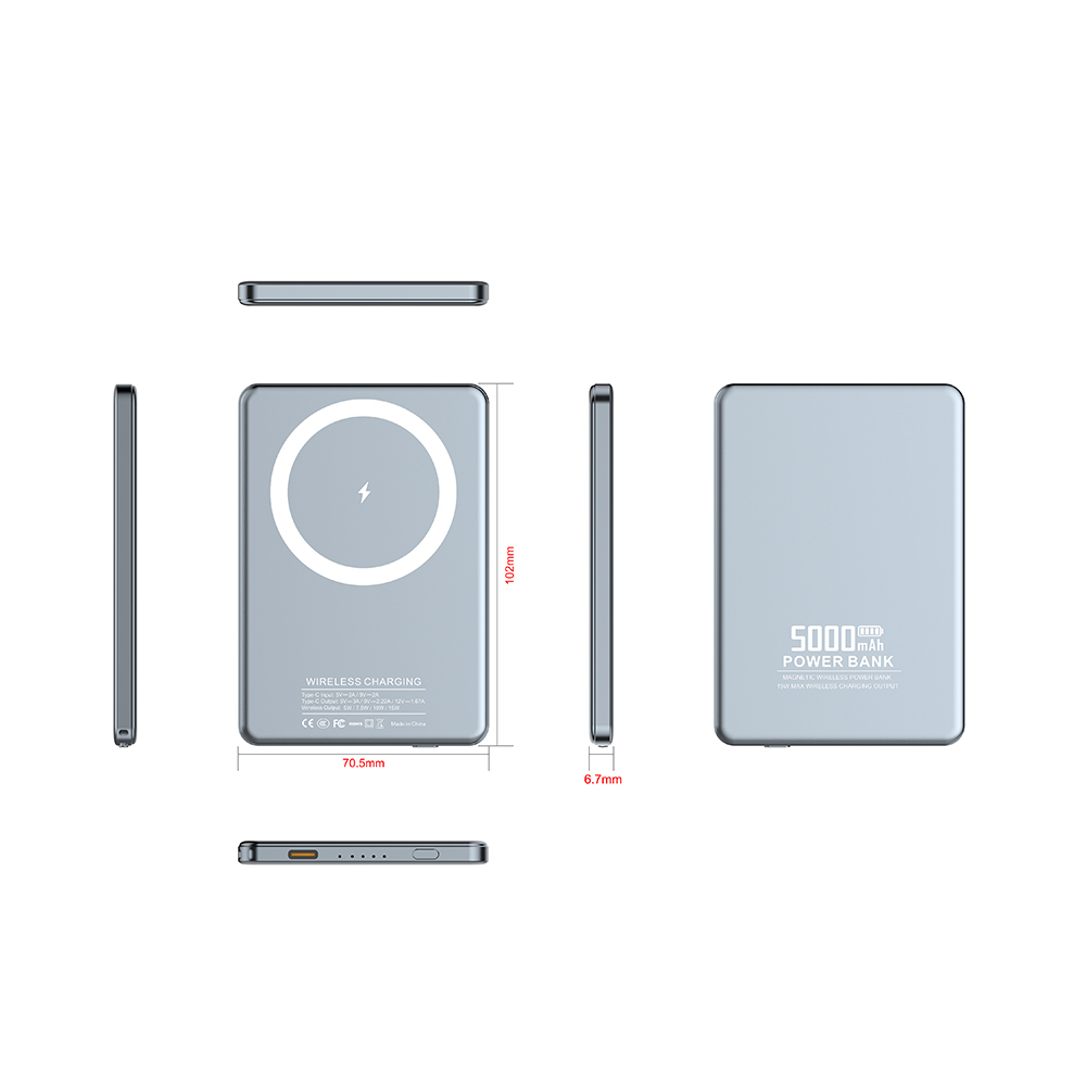 Ultra-thin 6.7mm 15W Magnetic Wireless Charging 5000mAh PD20W Fast Charging Portable Power Bank