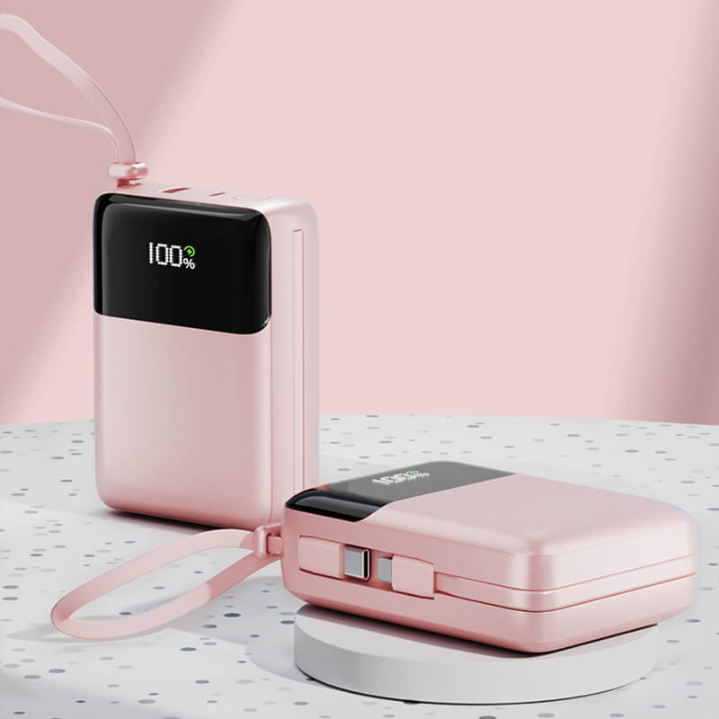 20W PD Built-in Cable Power Bank 10000mAh High Capacity Mini Portable Charger Portable Power Bank for Daily Travel Home Use