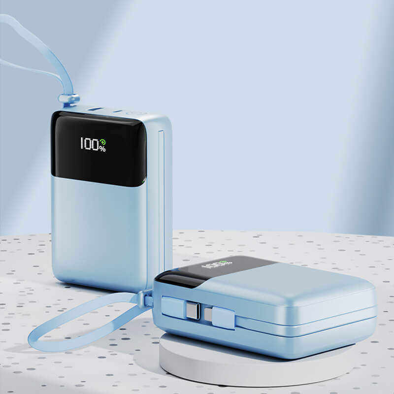 20W PD Built-in Cable Power Bank 10000mAh High Capacity Mini Portable Charger Portable Power Bank for Daily Travel Home Use