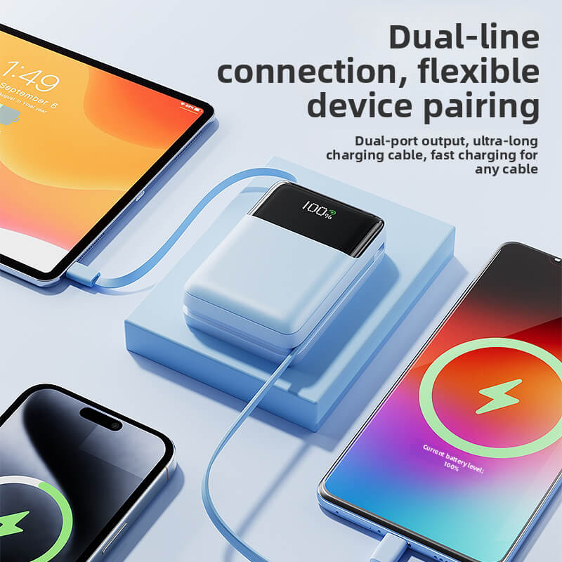 20W PD Built-in Cable Power Bank 10000mAh High Capacity Mini Portable Charger Portable Power Bank for Daily Travel Home Use