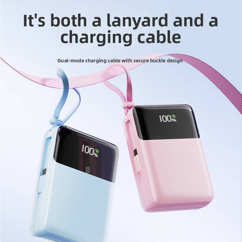 20W PD Built-in Cable Power Bank 10000mAh High Capacity Mini Portable Charger Portable Power Bank for Daily Travel Home Use