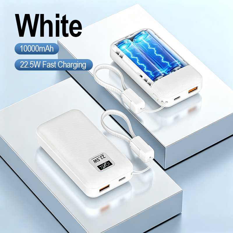 Custom Capacity Detachable Cell Power Bank 10000mAh Built-in Lanyard Cable 22.5W Fast Charge 9 Layer Safety Digital Screen Power Bank