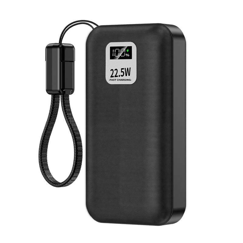Custom Capacity Detachable Cell Power Bank 10000mAh Built-in Lanyard Cable 22.5W Fast Charge 9 Layer Safety Digital Screen Power Bank