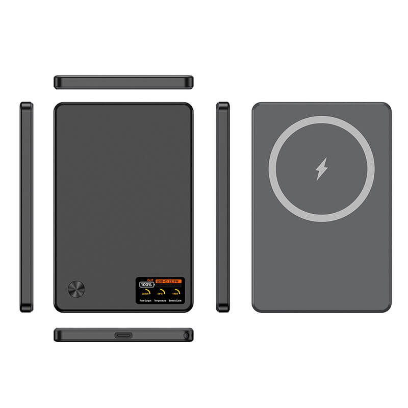 Aluminum Alloy Full Solid State Magnetic Power Bank 5000mAh N52 Strong Magnet Real Time Temp Data Display Pocket Friendly Power Bank