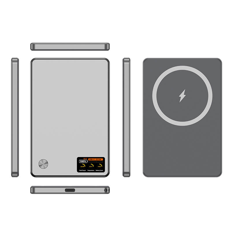 Aluminum Alloy Full Solid State Magnetic Power Bank 5000mAh N52 Strong Magnet Real Time Temp Data Display Pocket Friendly Power Bank