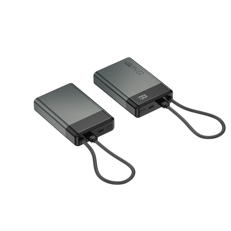 Built-in Braided Type-C Cable Power Bank 22.5W Two Way Fast Charge Digital Display 5 Color Mini Portable Travel Power Bank