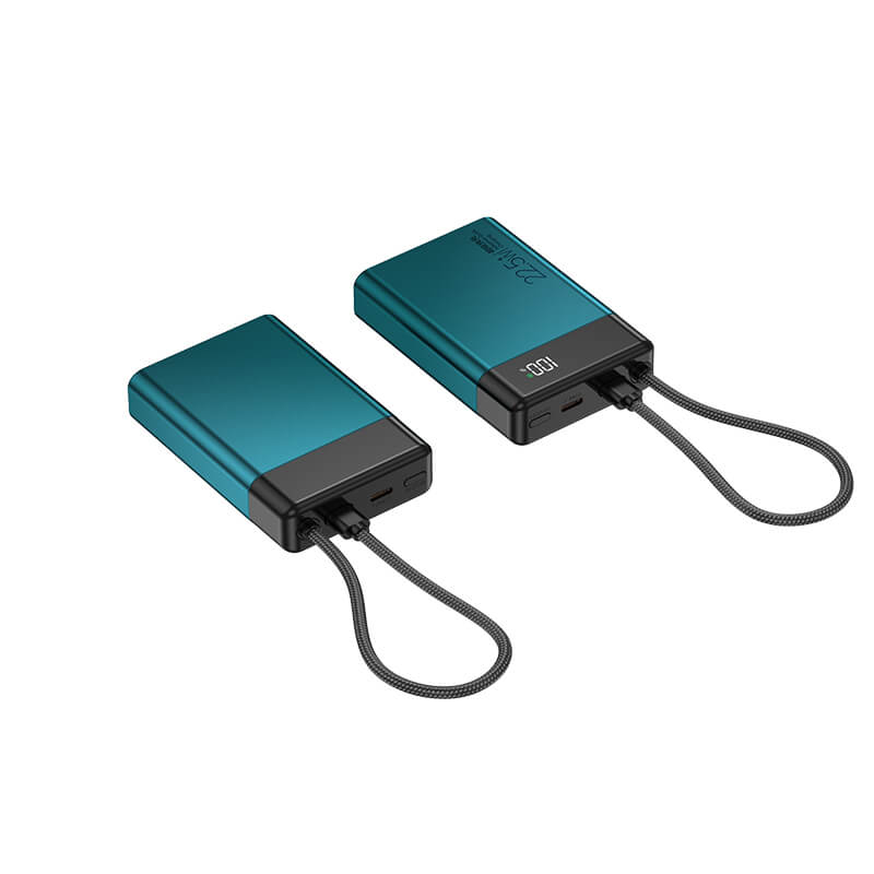 Built-in Braided Type-C Cable Power Bank 22.5W Two Way Fast Charge Digital Display 5 Color Mini Portable Travel Power Bank