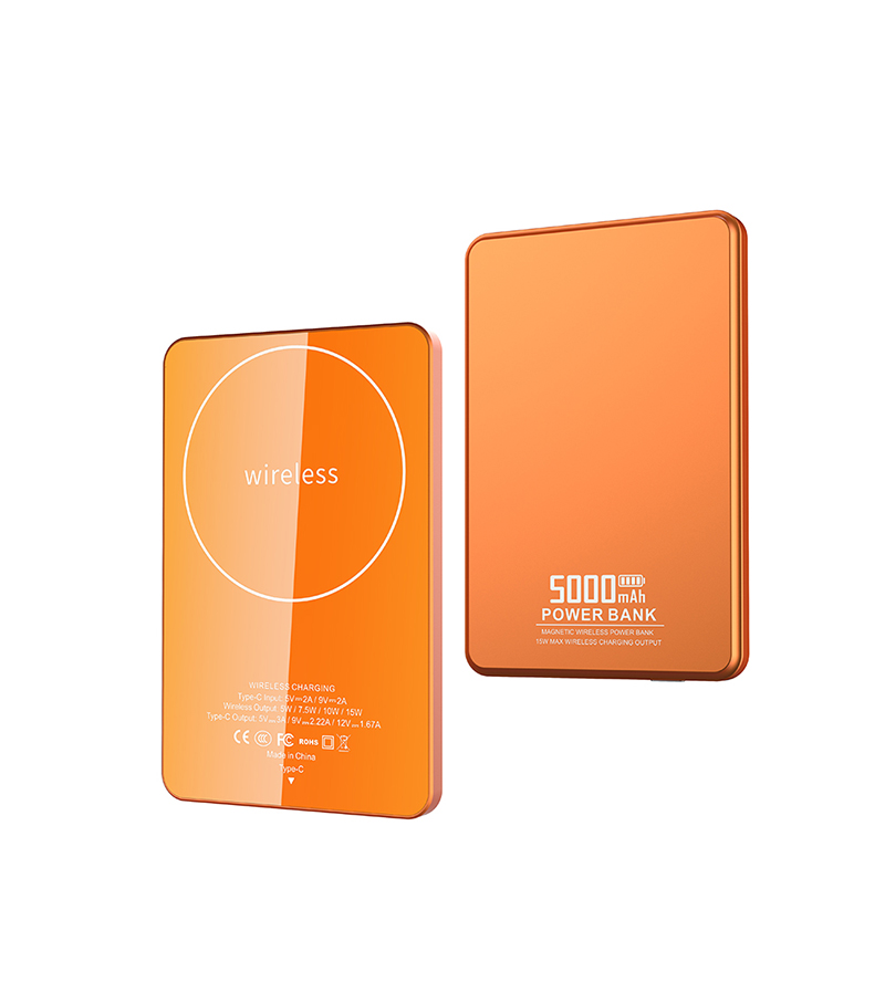 7.5mm Ultra Thin CNC Aluminum Magnetic Power Bank 5000mAh PD22.5W Wired 15W Wireless 5 LED Light Indicator 3 Color Mini Pocket Power Bank