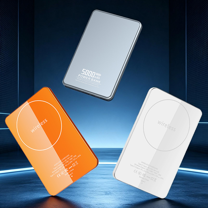 7.5mm Ultra Thin CNC Aluminum Magnetic Power Bank 5000mAh PD22.5W Wired 15W Wireless 5 LED Light Indicator 3 Color Mini Pocket Power Bank