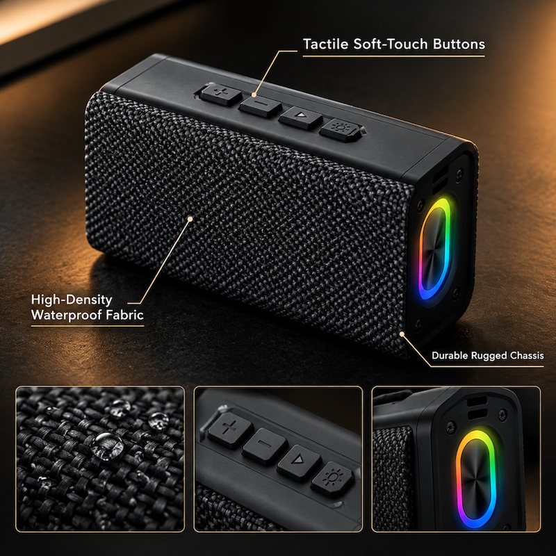 Portable RGB Bluetooth Speaker, 5W Stereo, 800mAh, BT 6.0
