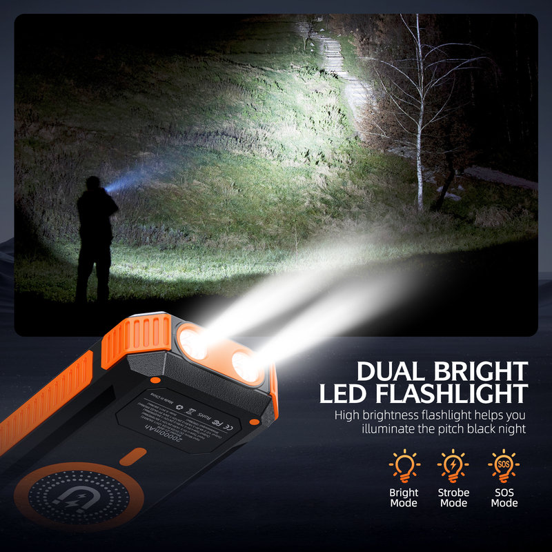 Solar Power Bank, 20000mAh, 15W Magnetic Wireless, Camping Light SL-906