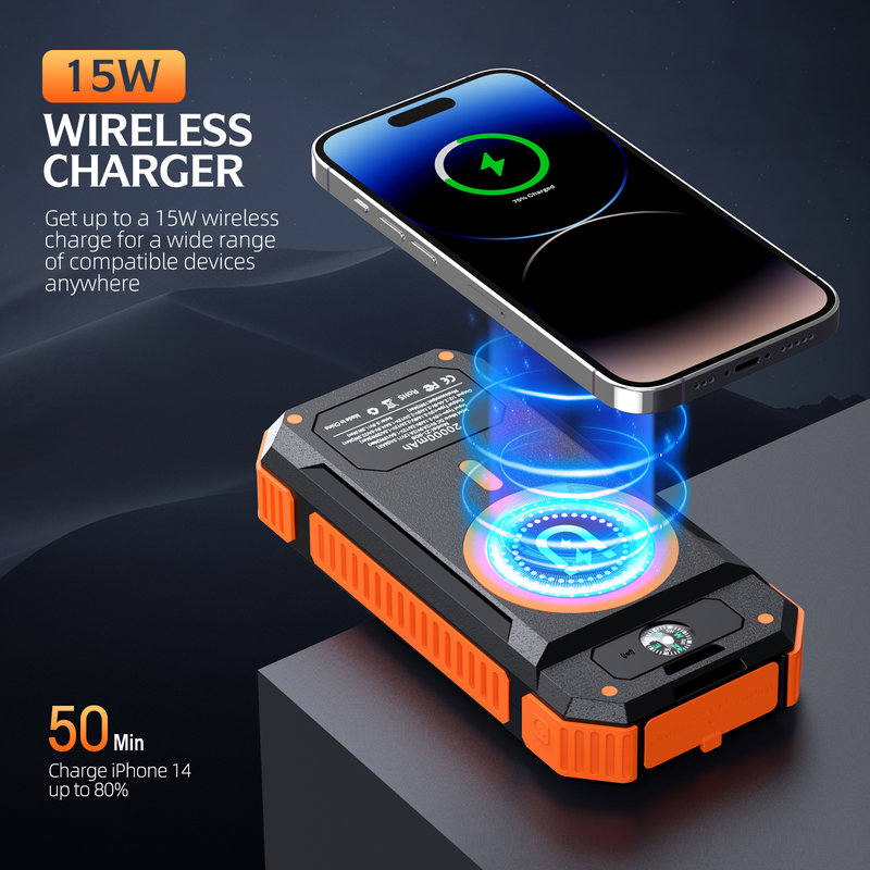 Solar Power Bank, 20000mAh, 15W Magnetic Wireless, Camping Light SL-906