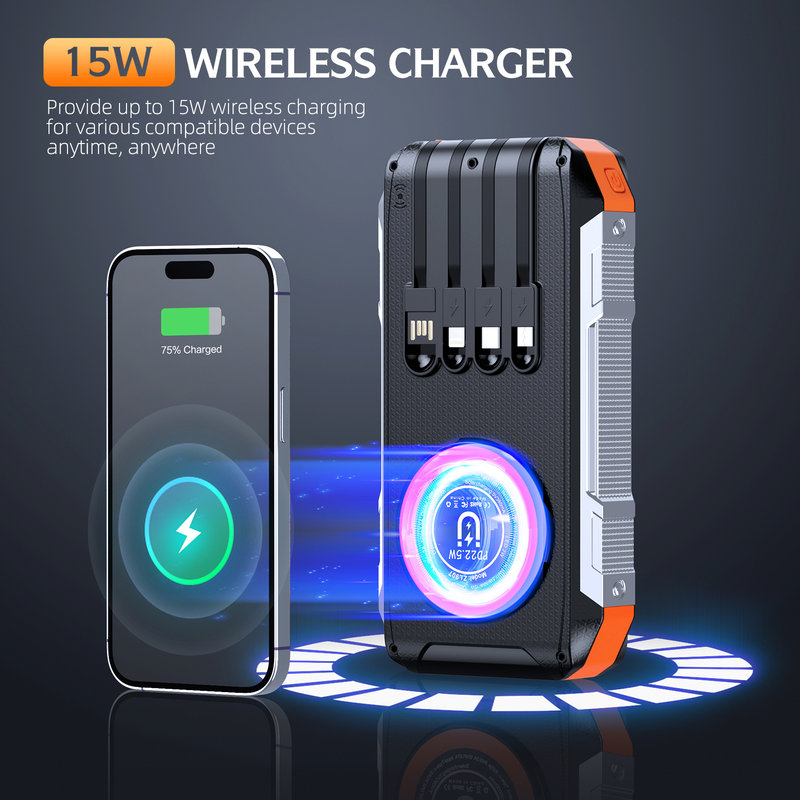 Solar Power Bank, 30000mAh, 15W Wireless, 4-Fold Solar Panel SL-907