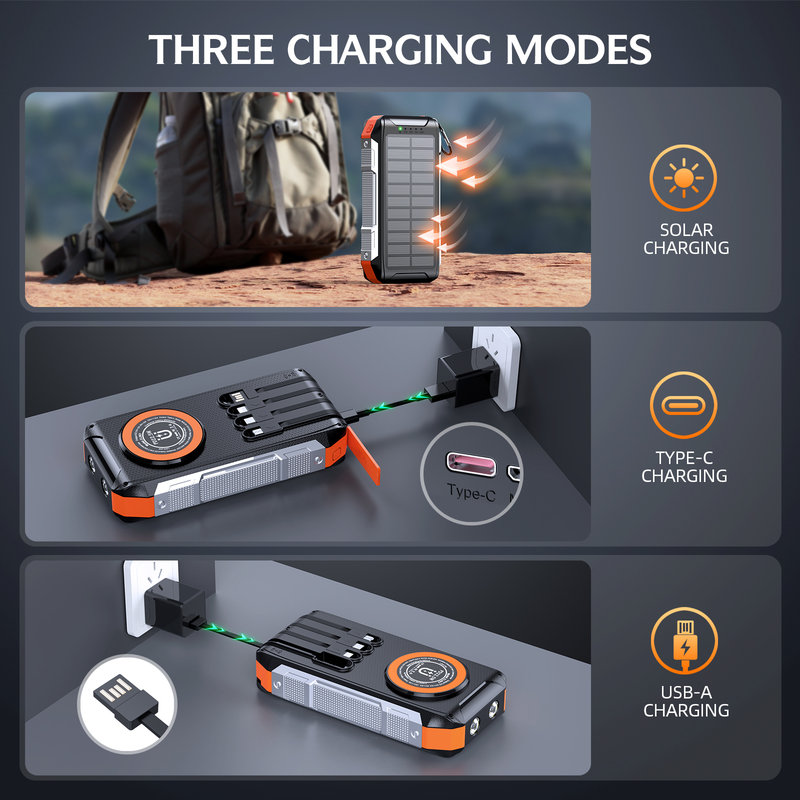 Solar Power Bank, 30000mAh, 15W Wireless, 4-Fold Solar Panel SL-907