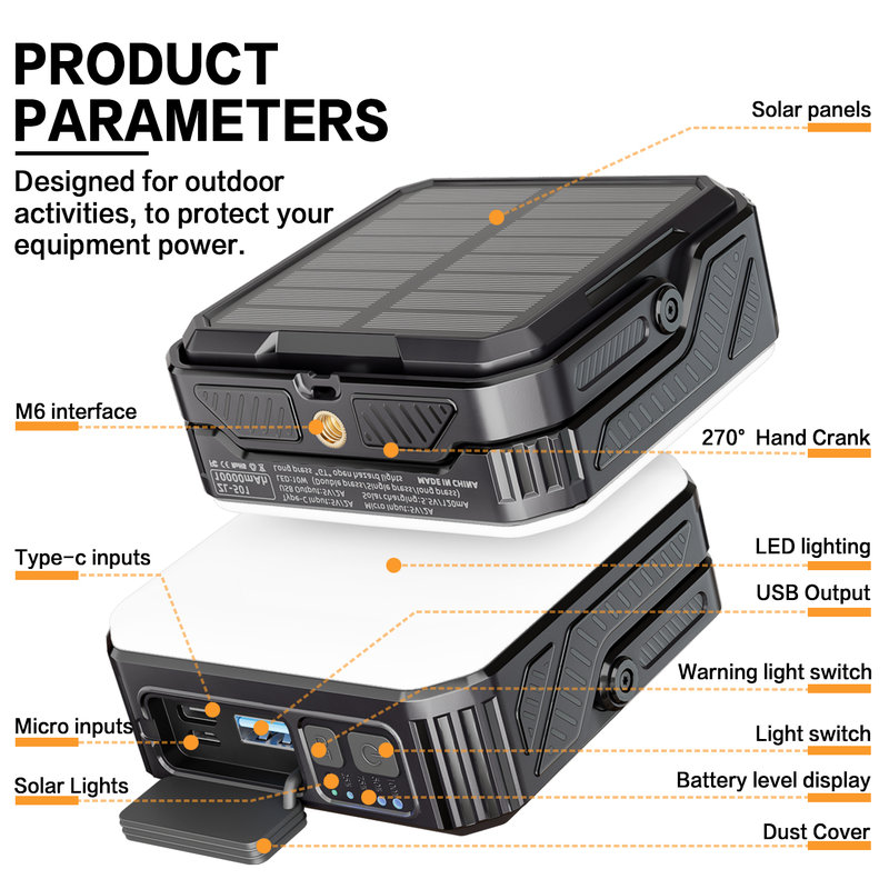 10000mAh Solar Camping Lantern Power Bank, 10W LED, SOS Warning SL-501